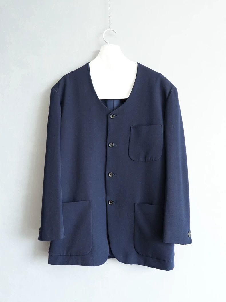 Yohji Yamamoto Yohji Yamamoto90SS Navy Blue Collarless Fleece Jacket 2503- Size US M / EU 48-50 / 2 - 1 Thumbnail