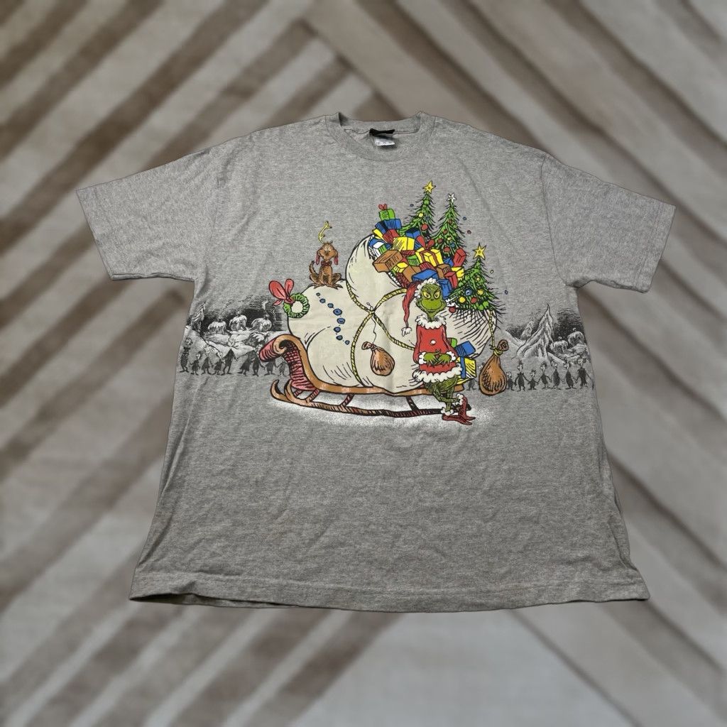 AAA VINTAGE Dr Suess Grinch Christmas T Shirt XL Double-Sided Mens Gray 2001 Christmas Grinch T-Shirt XL Mens Double-Sided Size US XL / EU 56 / 4 - 1 Thumbnail