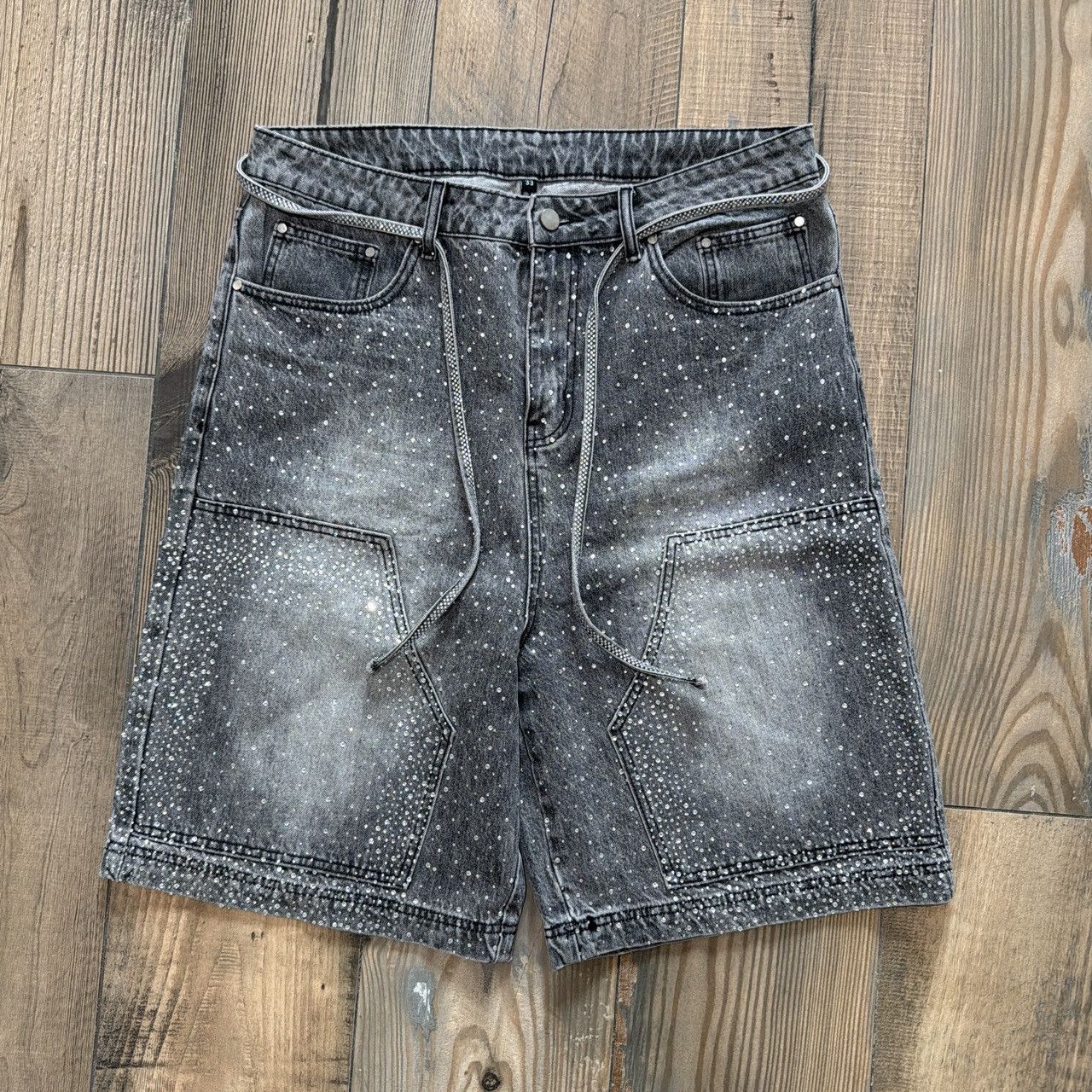 Other 77Studios Grey popstar denim rhinestone jorts Size US 32 / EU 48 - 1 Thumbnail
