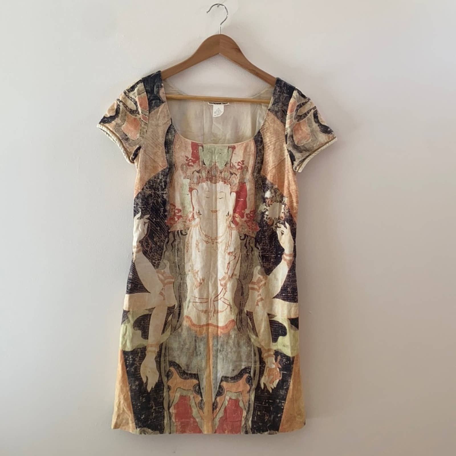 Vivienne Tam Vintage 90s Rare Buddha Linen Blend Dress