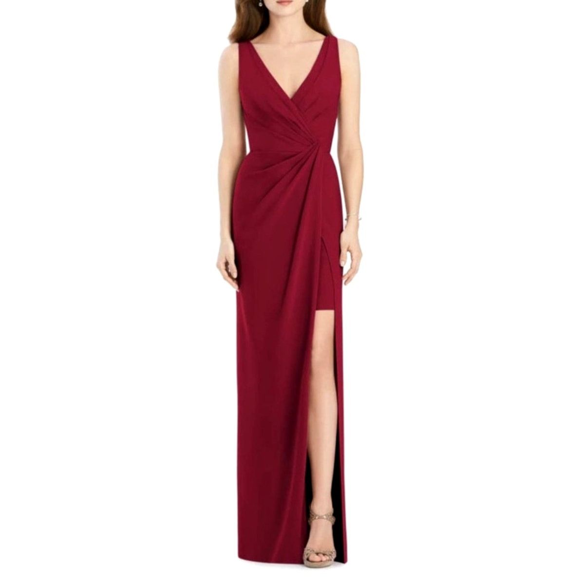 Jenny Packham Jenny Packham V-Neck Crepe Column Gown - Burgundy - size 4 Size S / US 4 / IT 40 - 2 Thumbnail