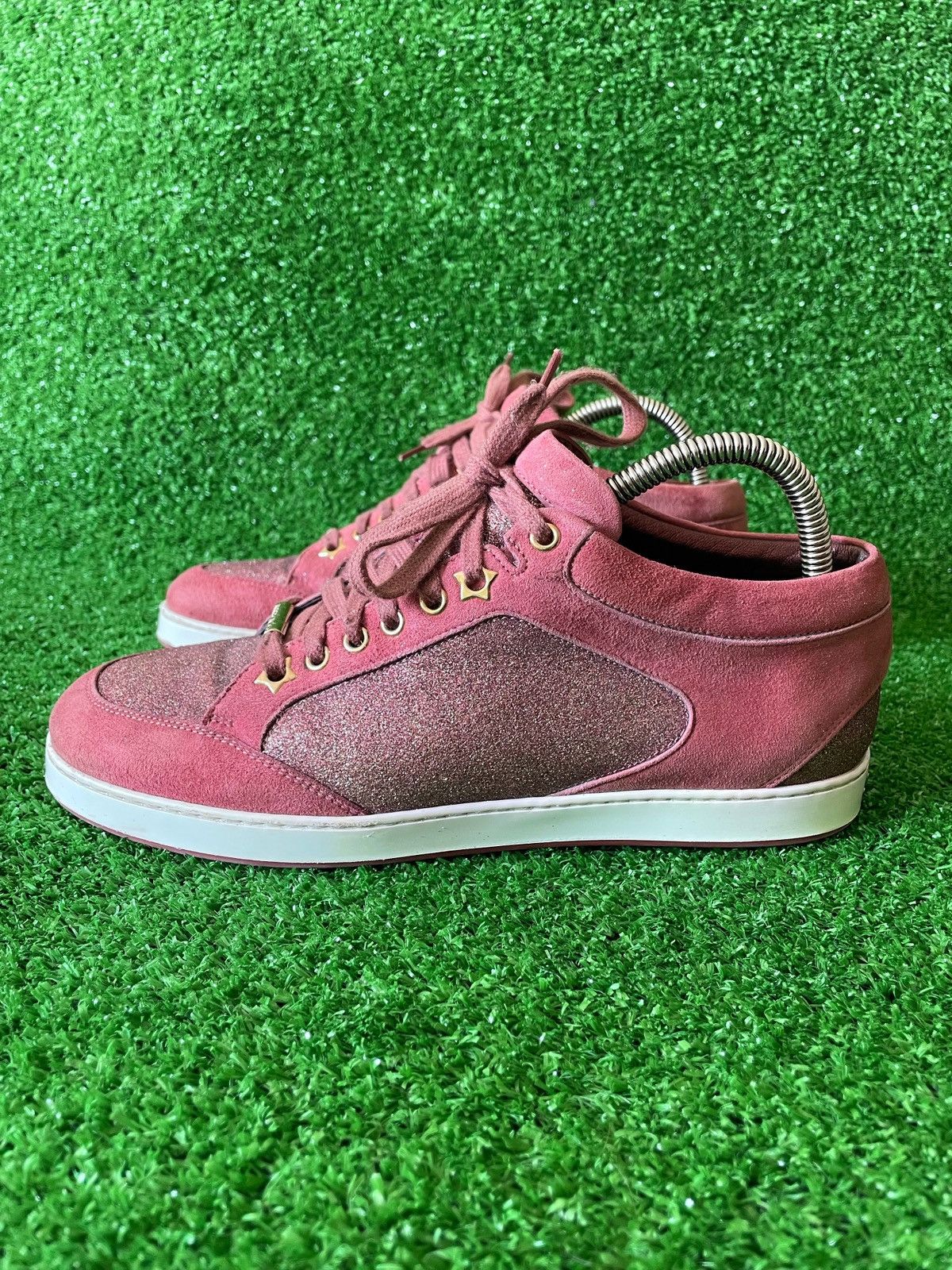 Jimmy Choo Jimmy Choo Pink Glitter And Suede Miami Lace Up Sneakers 39 Size US 9 / IT 39 - 1 Thumbnail