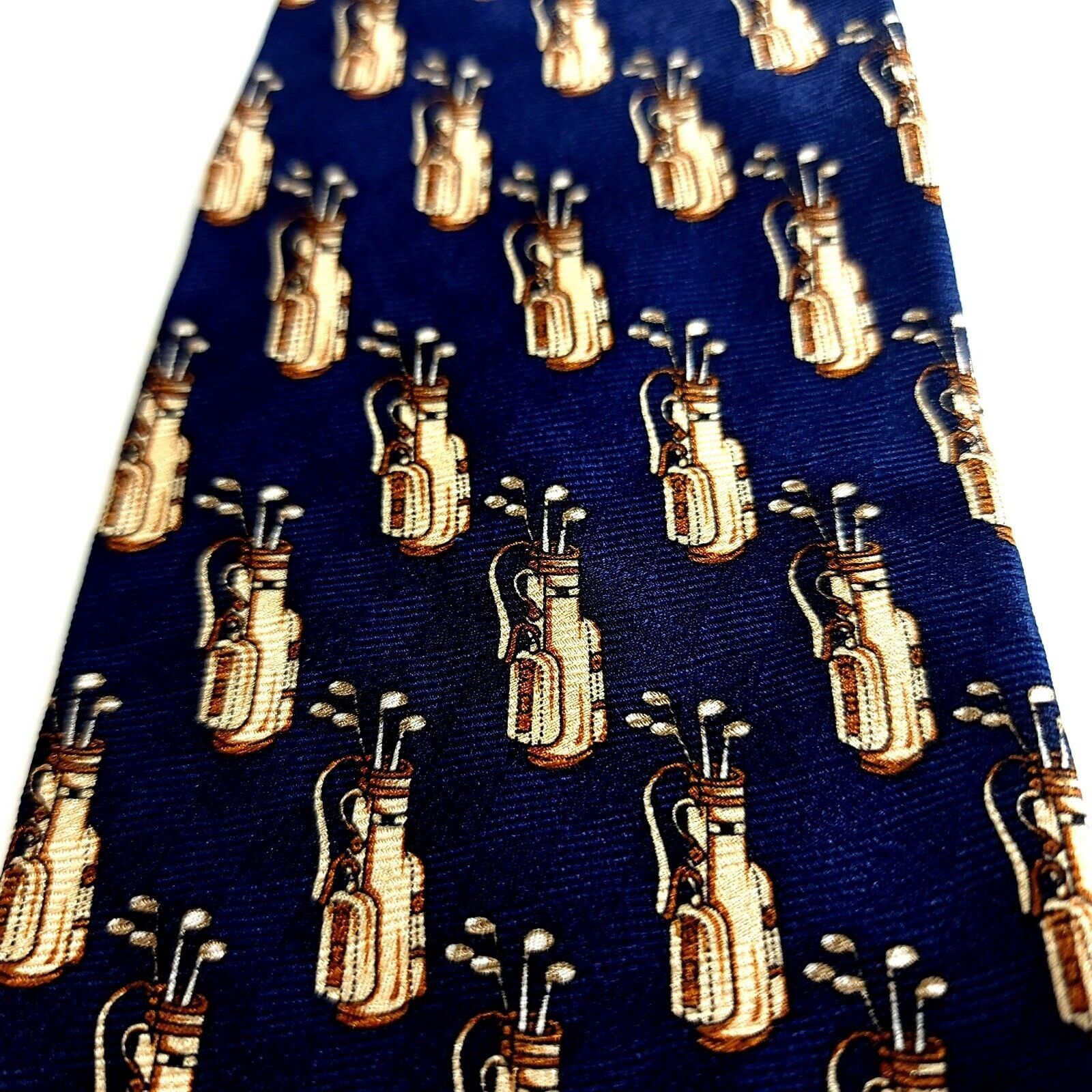 Designer Museum Artifacts Blue Golf Caddy Bag Print Wide Silk Tie Size ONE SIZE - 2 Thumbnail