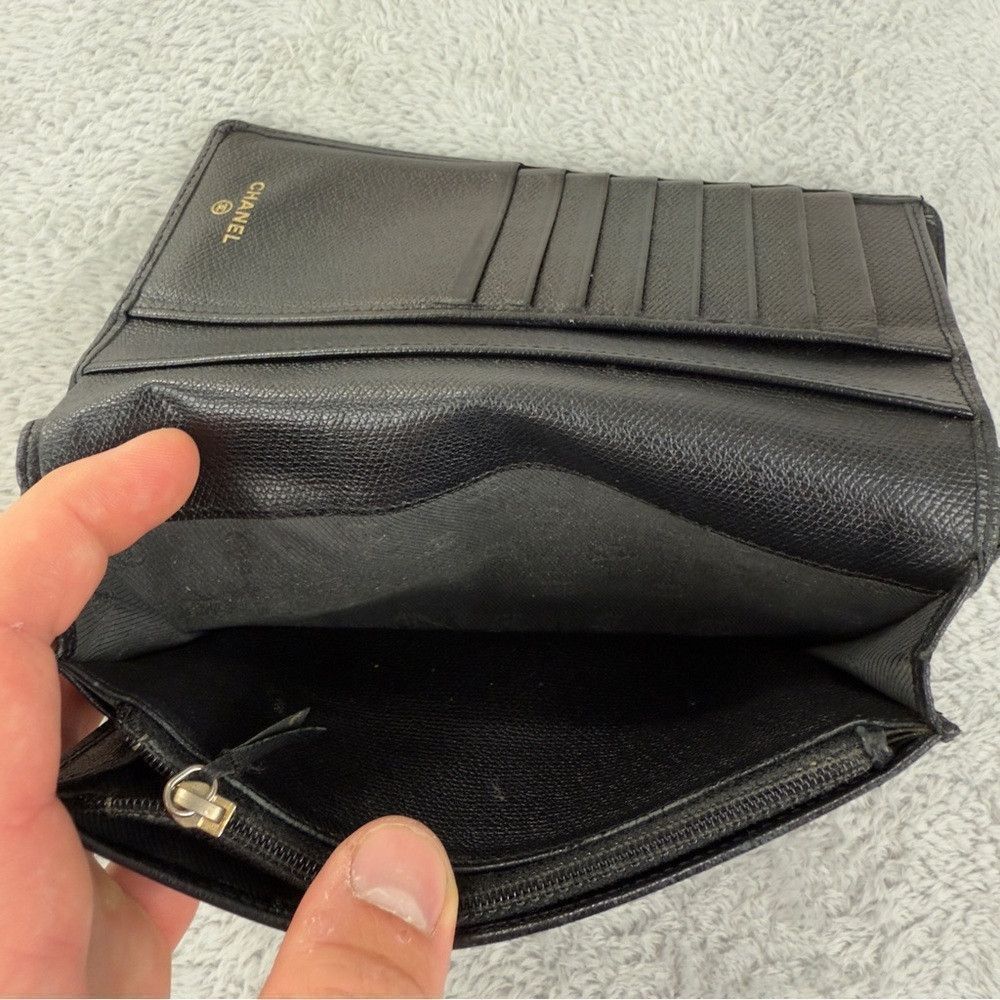 Chanel CHANEL Coco Button Leather Long Bifold Wallet Black 100% Au Size ONE SIZE - 7 Thumbnail