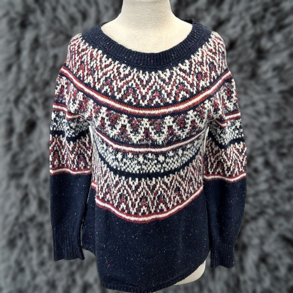 Vintage Natural Reflection Sweater Women’s Small Navy Knit Fair Isle Pullover Size S / US 4 / IT 40 - 1 Thumbnail