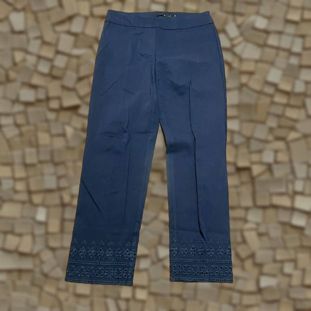 Vintage One 5 One Pants Women's Size 6 Blue Pull On Straight Leg Eyelet Hem Size 28" / US 6 / IT 42 - 1 Thumbnail