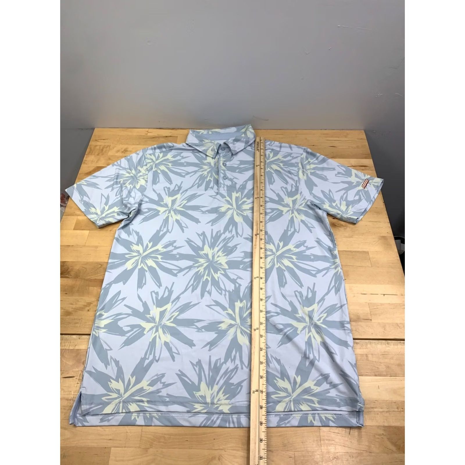 Vintage Breakfast Balls Polo Shirt Men M Blue Floral Golf Stretch Shirt Size US M / EU 48-50 / 2 - 2 Thumbnail