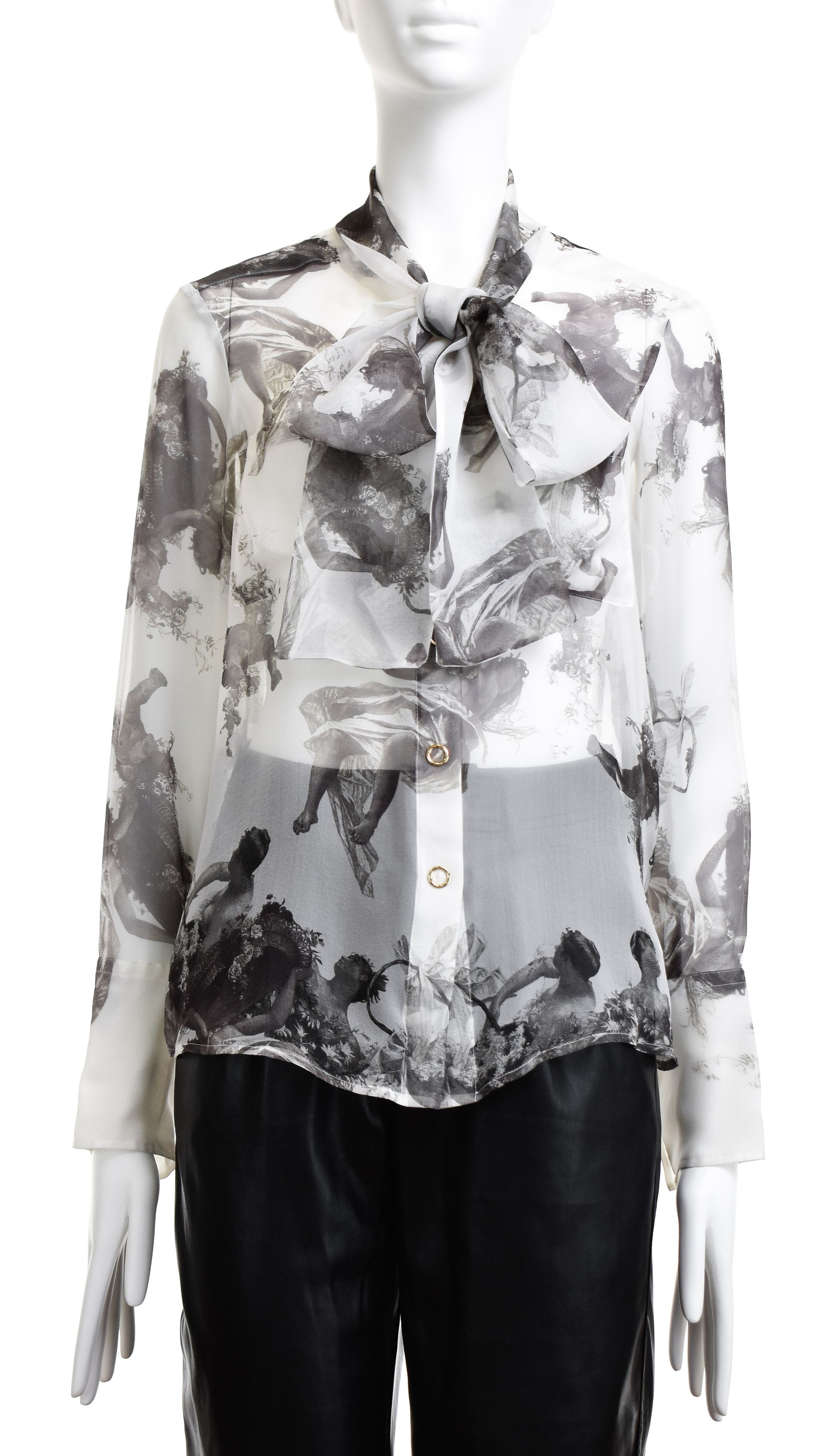 Burberry Silk BURBERRY Sheer Top Shirt Blouse Cupids Print Bow Neck Size S / US 4 / IT 40 - 1 Thumbnail