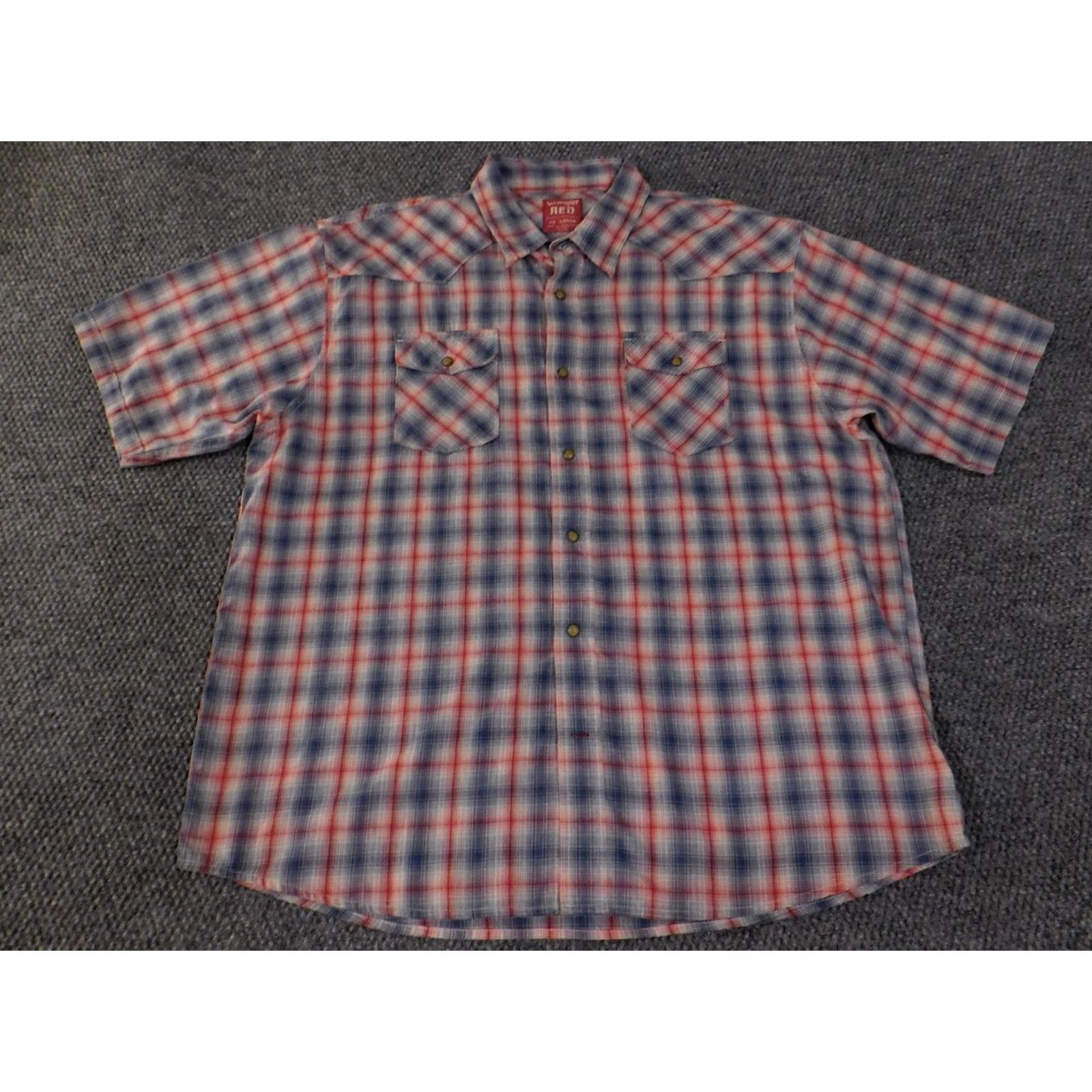 Wrangler VINTAGE Wrangler RED Shirt Mens 2XL Blue Red Plaid Western Pearl Snap Short Sleeve Mens 2XL Snap Front Closure Button-Up Western Shirt Size US XXL / EU 58 / 5 - 5 Thumbnail
