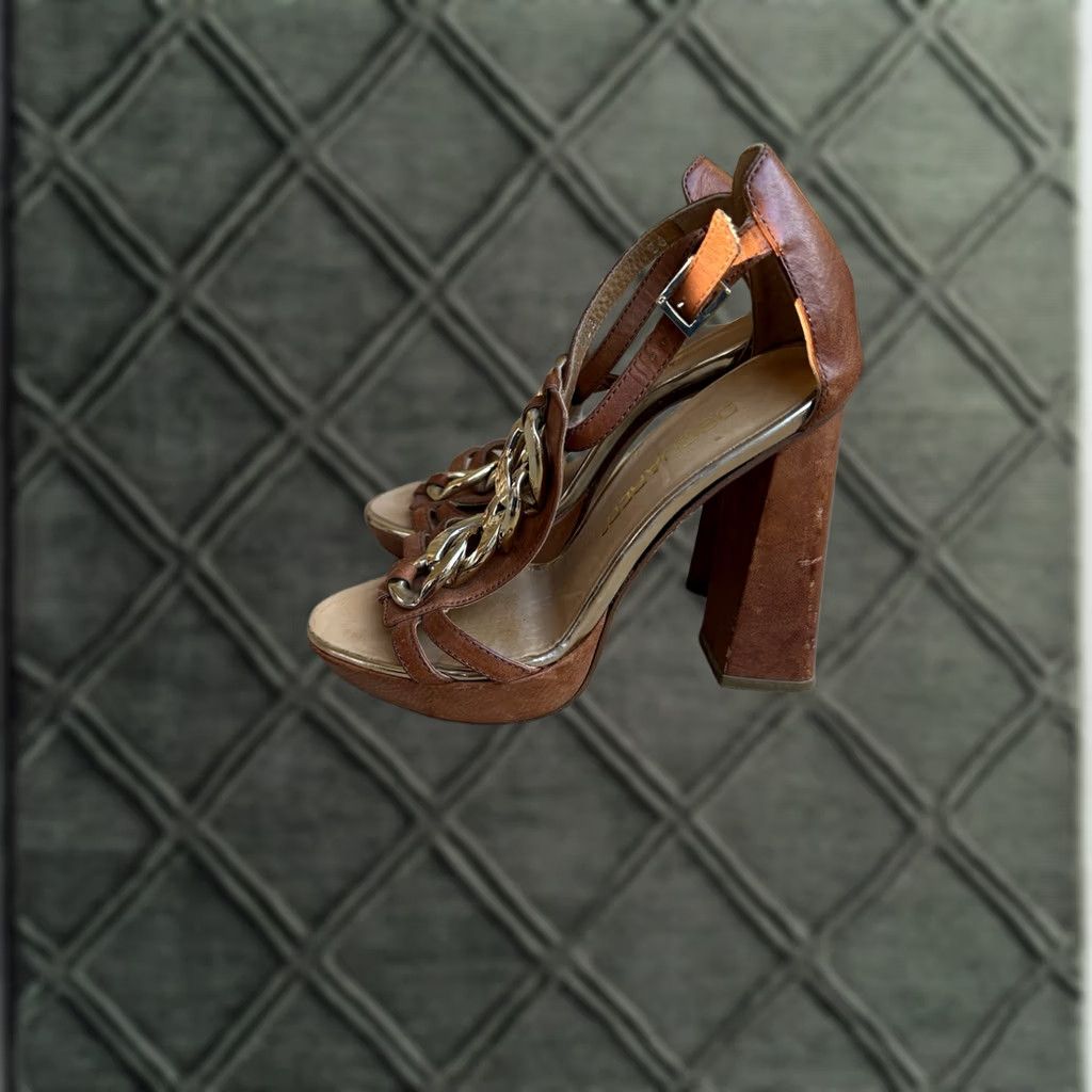 Dsquared2 Dsquared2 Women's 6 High Chunky Chain Block Heel Platform Leather Sandals, Brown, Leather, Italy, Platform, Heel, Sandals, Women, Ultra High Size US 6 / IT 36 - 1 Thumbnail