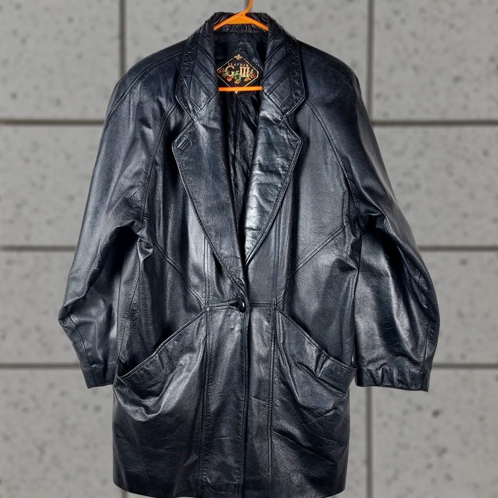 G-III VINTAGE G-III Jacket Womens M Black Leather Coat Long Oversized Size M / US 6-8 / IT 42-44 - 1 Thumbnail