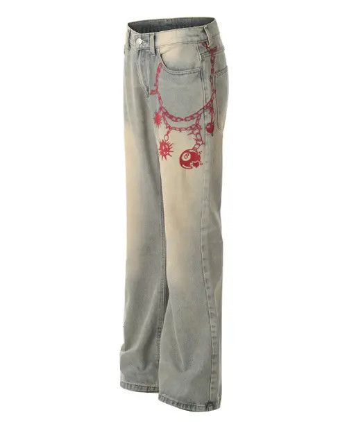 Japanese Brand × Jean Men's street heavy duty printed loose jeans y2k Size US 32 / EU 48 - 2 Thumbnail