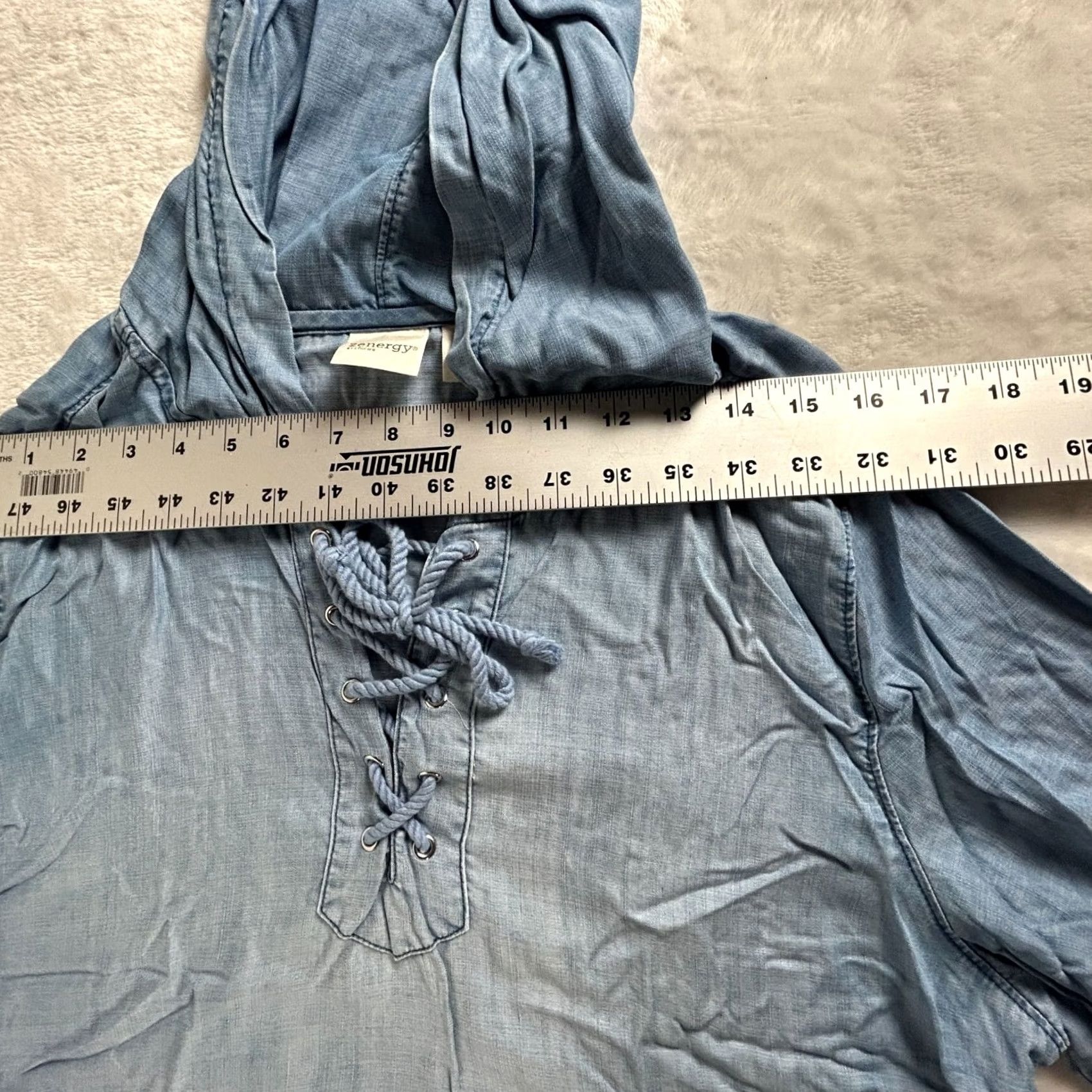 Vintage Zenergy by Chico'S Womens Lace-Up Front Tencel Denim Pullover Jacket Size 3 Size XS / US 0-2 / IT 36-38 - 6 Thumbnail