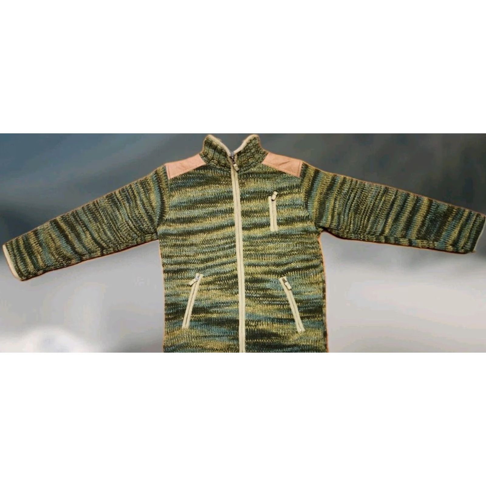 Vintage VINTAGE Laundromat Sweater Jacket Full Zip Elbow Patch 100% Wool Adult M Handknit Green, 90s, Casual, Classic Mens Size US M / EU 48-50 / 2 - 2 Thumbnail