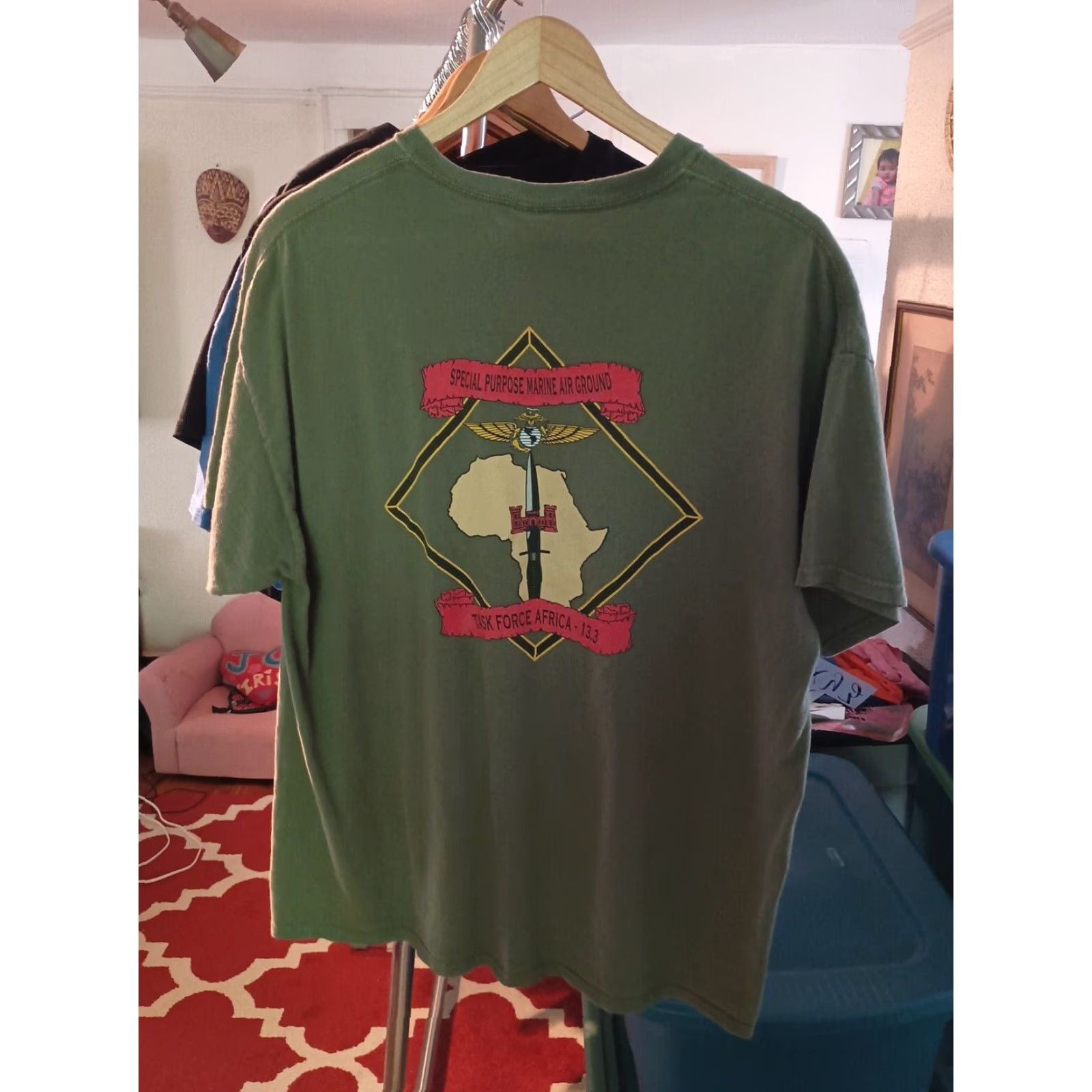 Gildan VINTAGE Marines Task Force Africa Military T-shirt Special Ops XL Green Men XL T-Shirt Military Theme 80s? Size US XL / EU 56 / 4 - 4 Thumbnail