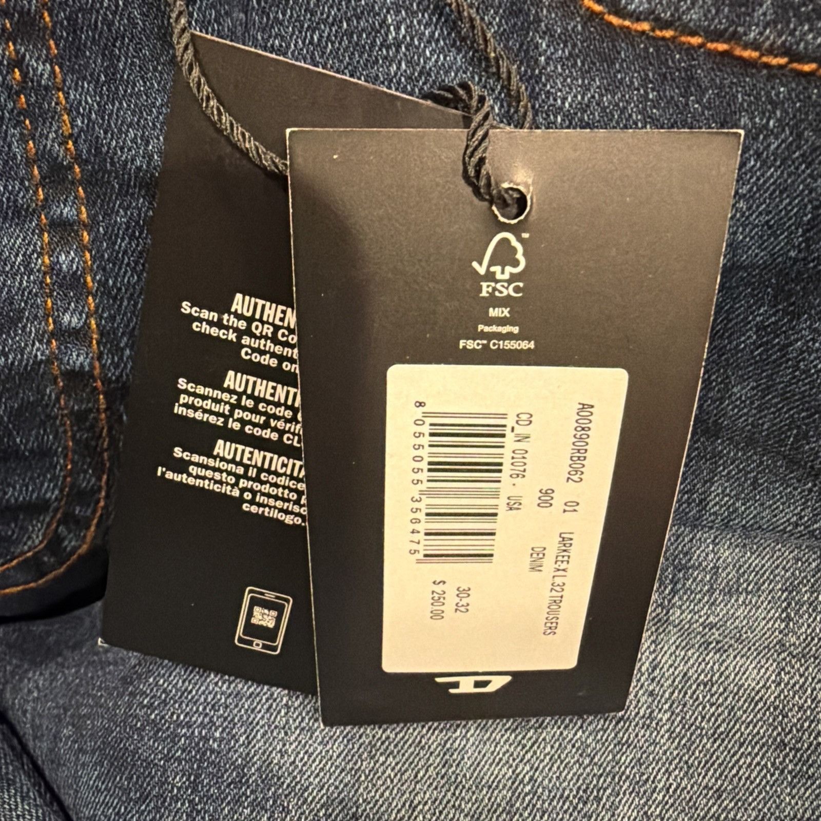 Diesel Diesel Mens Larkee Straight Jeans RB062 Blue $225 Size 30/32 Size US 30 / EU 46 - 7 Thumbnail