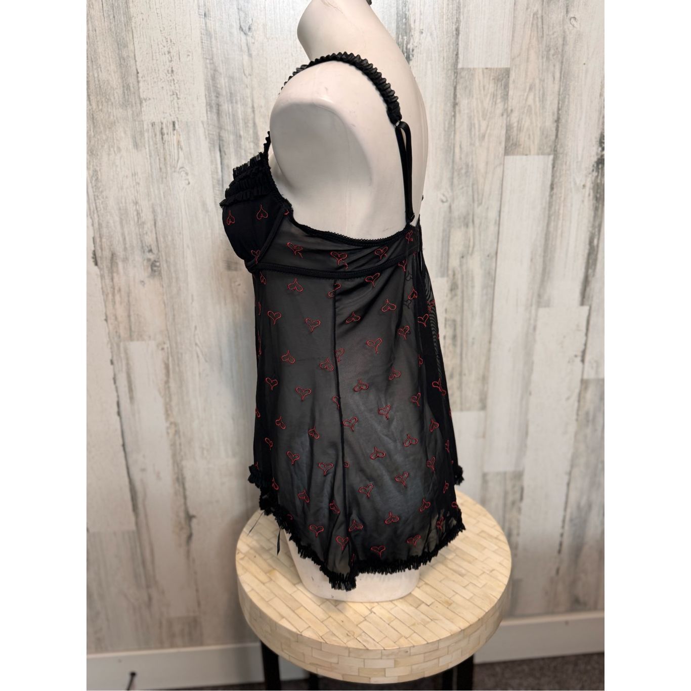 Native Native Intimates Black Sheer Babydoll Lingerie with Red Hear Size ONE SIZE - 4 Thumbnail