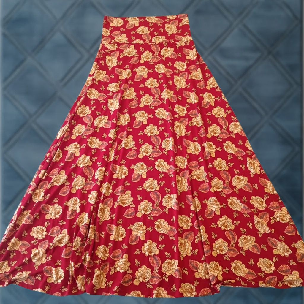 Vintage LuLaRoe Maxi Skirt S Red Floral Long Pull On Women Vintage No Size 28" / US 6 / IT 42 - 1 Thumbnail