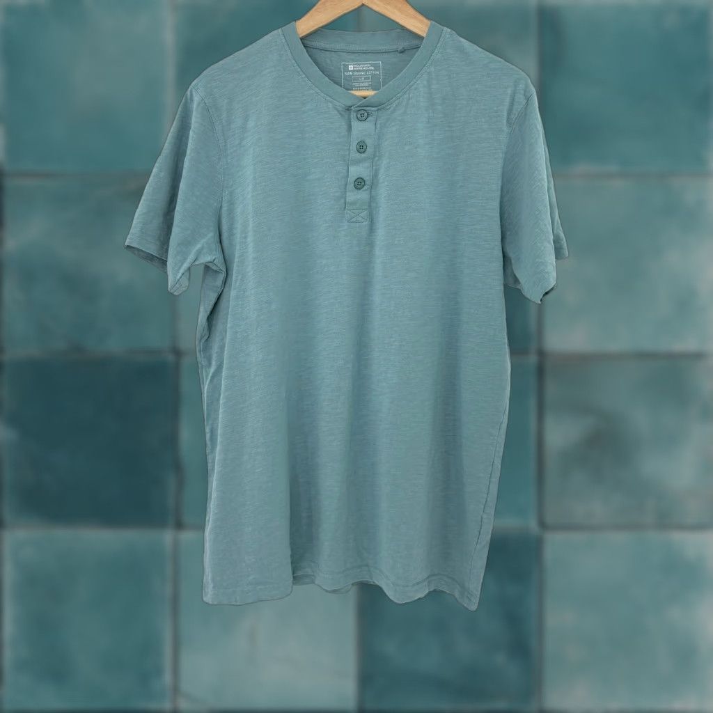 Vintage VINTAGE Mountain Warehouse Mens Henley Shirt Turquoise Organic Cotton Sz L Sustainable Size US L / EU 52-54 / 3 - 1 Thumbnail