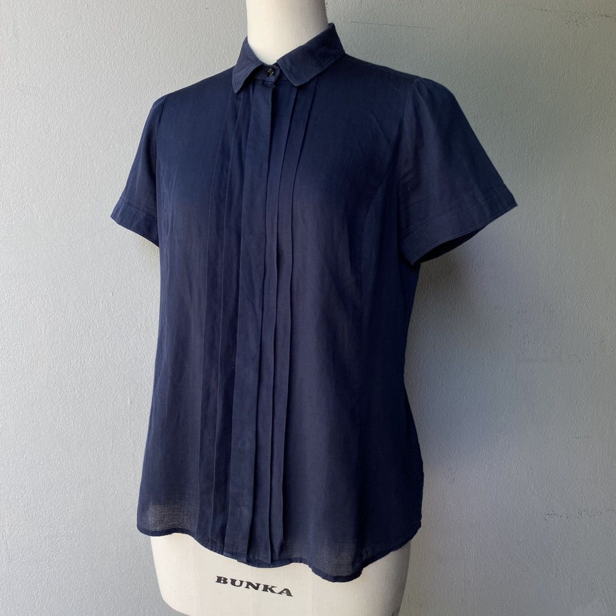 BURBERRY Soft Navy Pleated Blouse