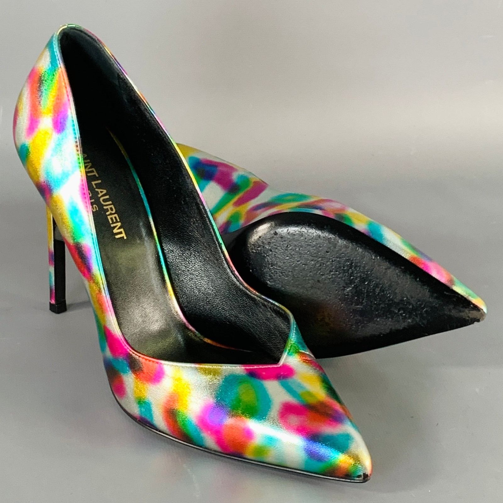 Saint Laurent Paris SAINT LAURENT Silver Multi Color Leather Stiletto Pumps Size US 7.5 / IT 37.5 - 5 Thumbnail