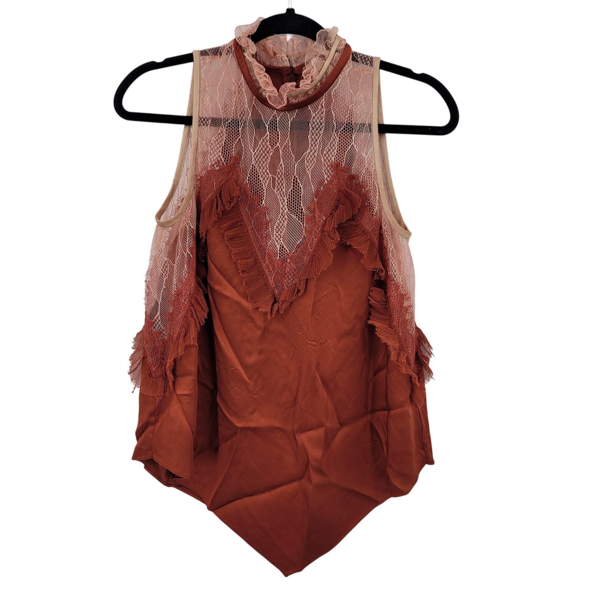 Jonathan Simkhai Jonathan Simkhai Feminine Ruffled Lace Top Blouse Sz M Rust Size M / US 6-8 / IT 42-44 - 11 Thumbnail