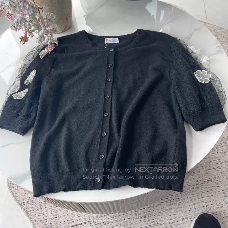 Valentino Valentino Black wool lace panelled cardigan Size M / US 6-8 / IT 42-44 - 1 Thumbnail