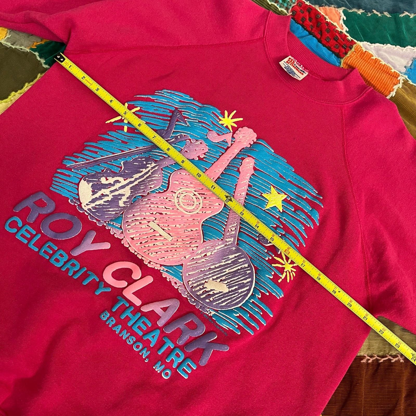 Hanes Vintage Branson Missouri Guitar Puff Printed Pink Crewneck Size US L / EU 52-54 / 3 - 6 Thumbnail