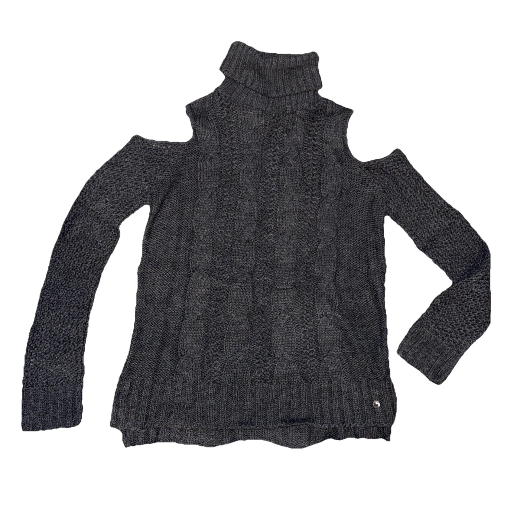 American Eagle Outfitters VINTAGE American Eagle Outfitters Cold Shoulder Gray Cable Knit Turtleneck Sweater M Charcoal Gray Crochet Open Knit Pullover Long Sleeve Women Size M / US 6-8 / IT 42-44 - 2 Thumbnail