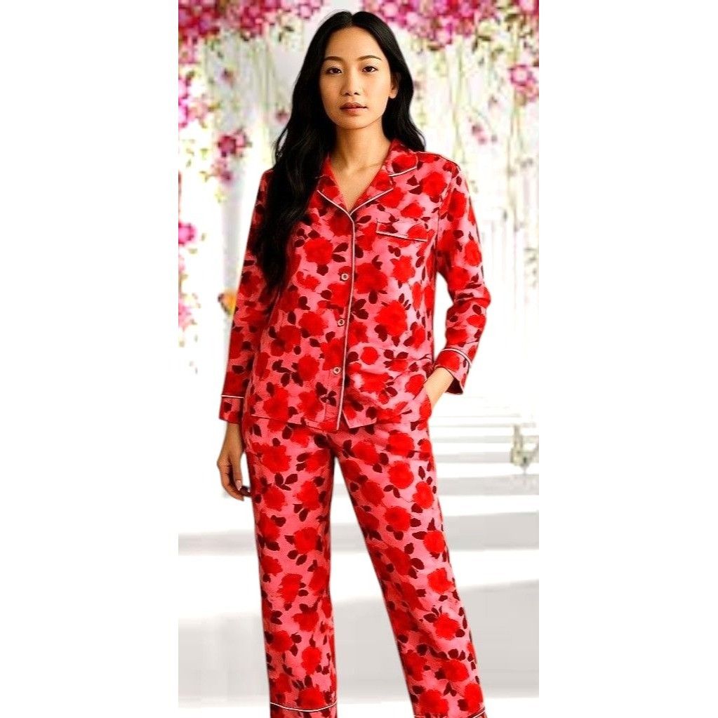 Loft Loft Sleep Pajama Set XS Extra Small Pink Red Floral Relax Size XS / US 0-2 / IT 36-38 - 2 Thumbnail