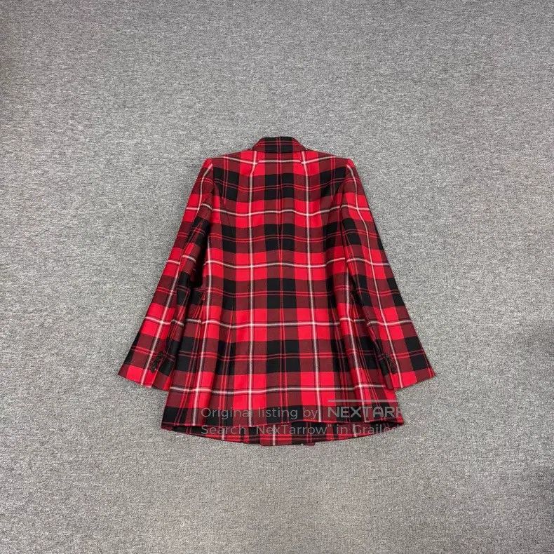 Balenciaga Balenciaga Red and Black Plaid Wool Hourglass Blazer Size XXS / US 00 / IT 34 - 2 Thumbnail