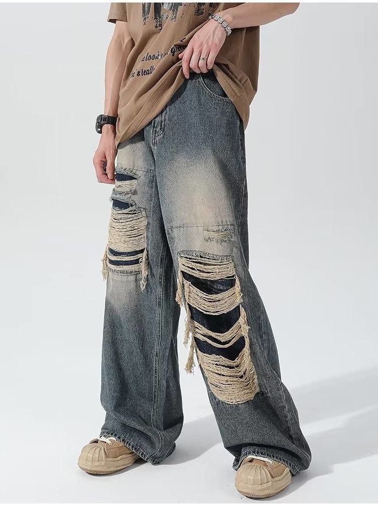 Japanese Brand × Jean Vintage Loose Holes Spliced Jeans Size US 29 - 4 Thumbnail