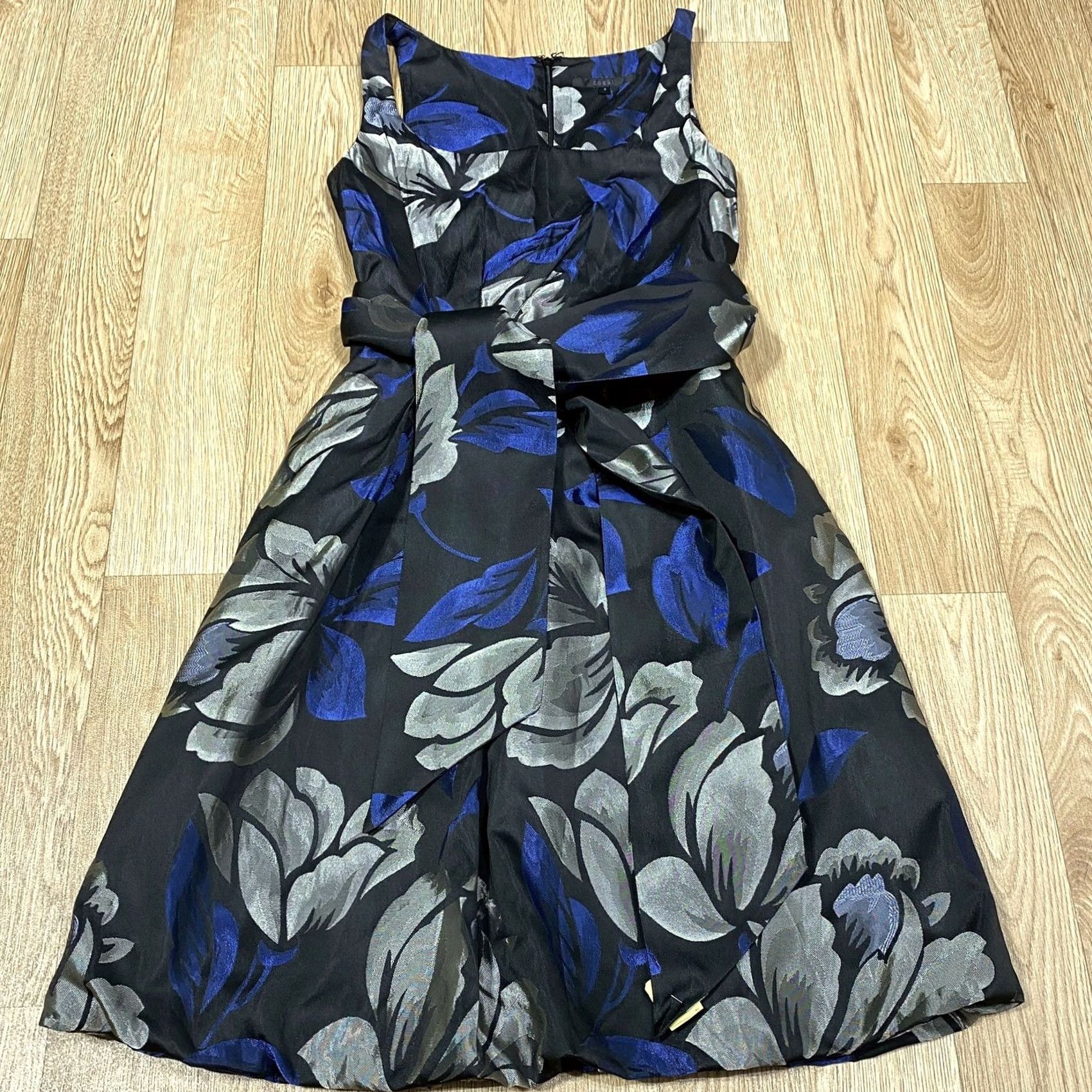 Vintage Coast Cocktail Party Dress UK 8 Floral Black Navy Sleeveless Pre Loved, Multicoloured, Polyester Acetate, See Pictures, Regular, Women Size M / US 6-8 / IT 42-44 - 2 Thumbnail