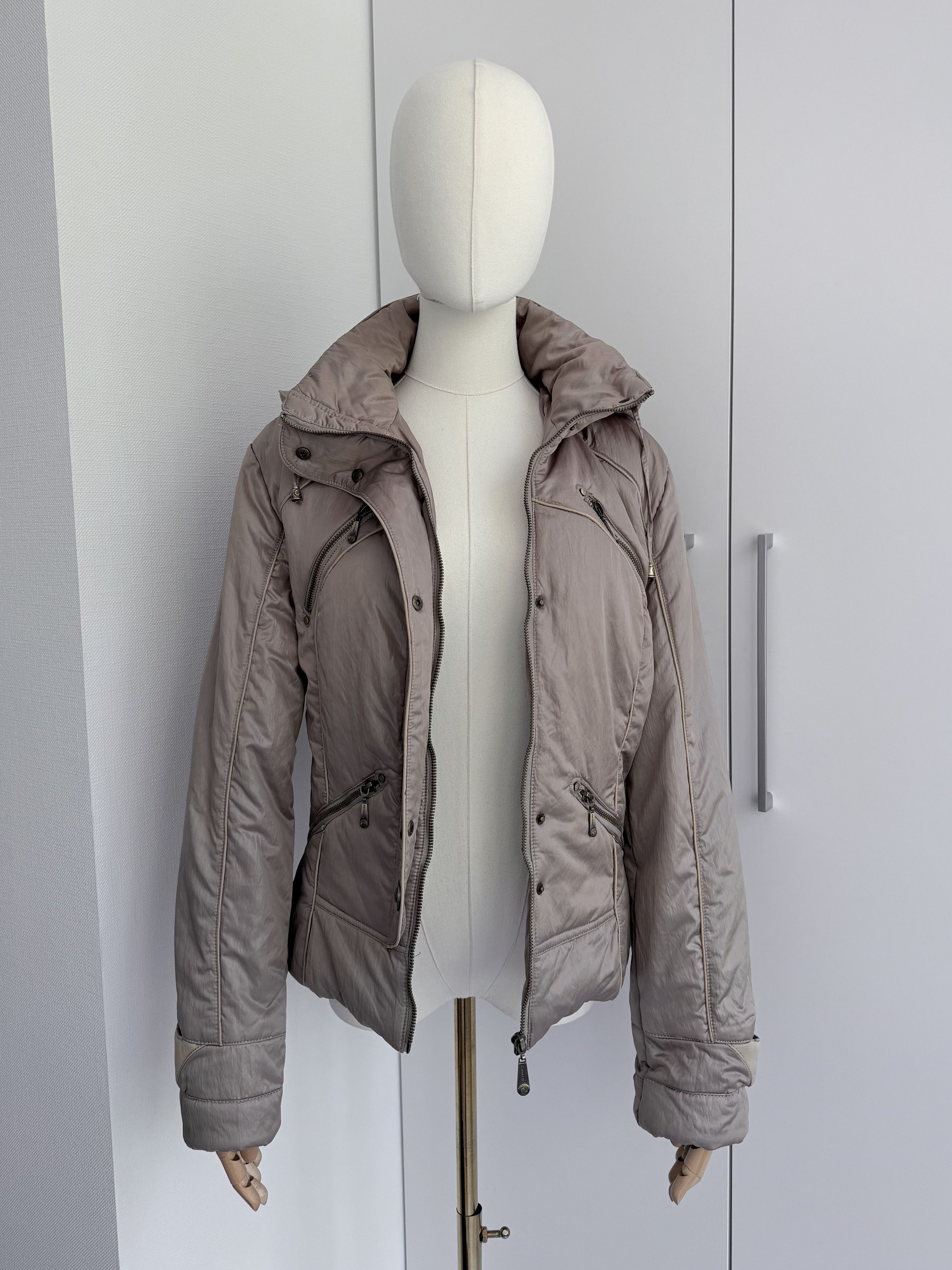 Vintage Taupe Hooded Jacket Women L Zip Up Y2K Utility Biker Coat Size L / US 10 / IT 46 - 4 Thumbnail