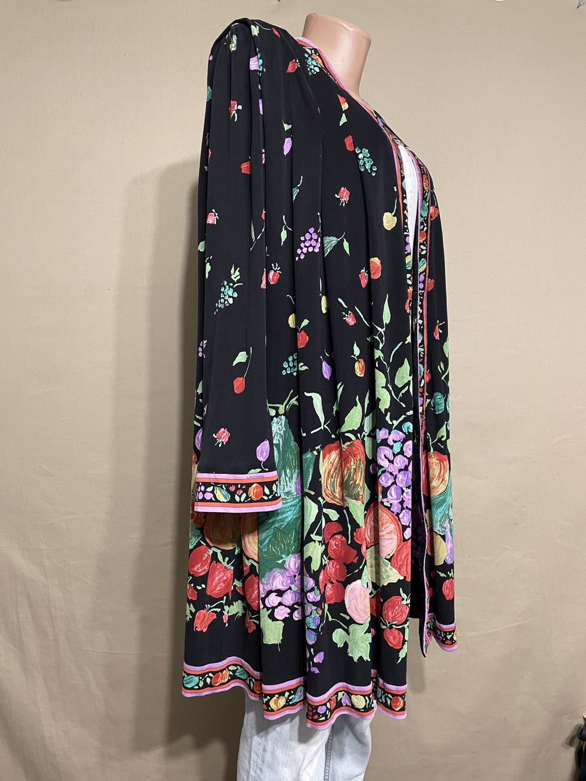 Leonard Paris × Vintage LEONARD Paris Vintage 90s Silk Fruit Print Kimono Dress Size ONE SIZE - 4 Thumbnail