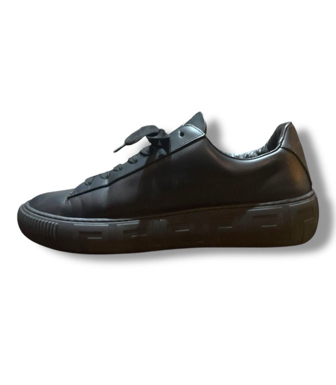 Versace 🔥 VERSACE Black Leather Logo Sneakers Men’s Size 45 12 Box Size US 12 / EU 45 - 4 Thumbnail