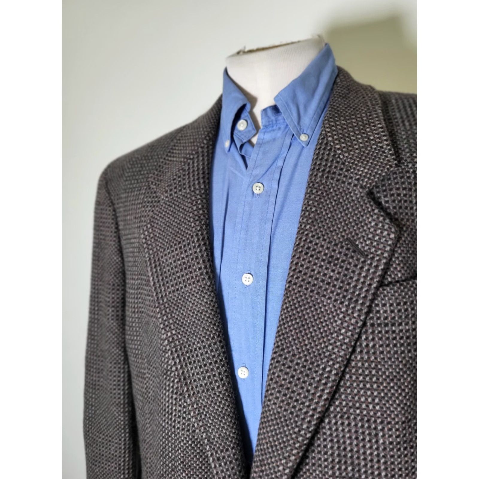 Vintage VINTAGE Austin Grey Brown Black Check Woven Tweed Wool Coat Jacket Blazer Size 40R - 4 Thumbnail
