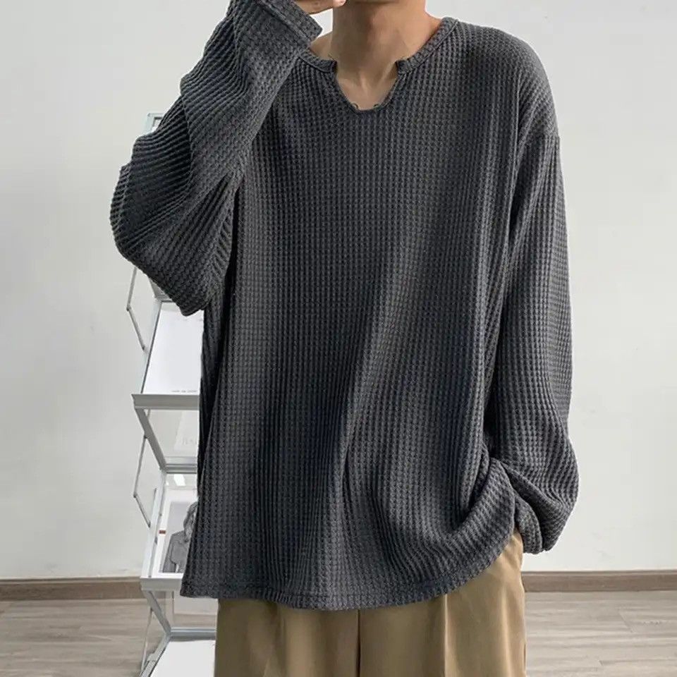 Japanese Brand × Vintage Korean fashion grey U neck long sleeve waffle top Size US M / EU 48-50 / 2 - 1 Thumbnail