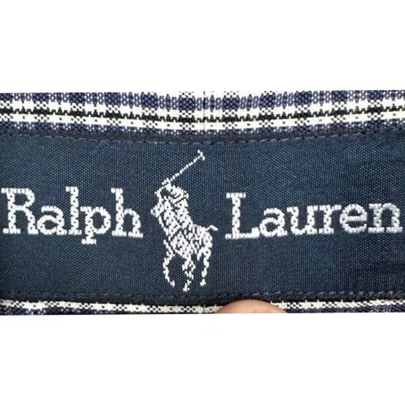 Ralph Lauren VINTAGE Ralph Lauren Shirt Mens 17 34-35 Yarmouth Blue Plaid Pinpoint Oxford Dress Pony Size 46R - 4 Thumbnail