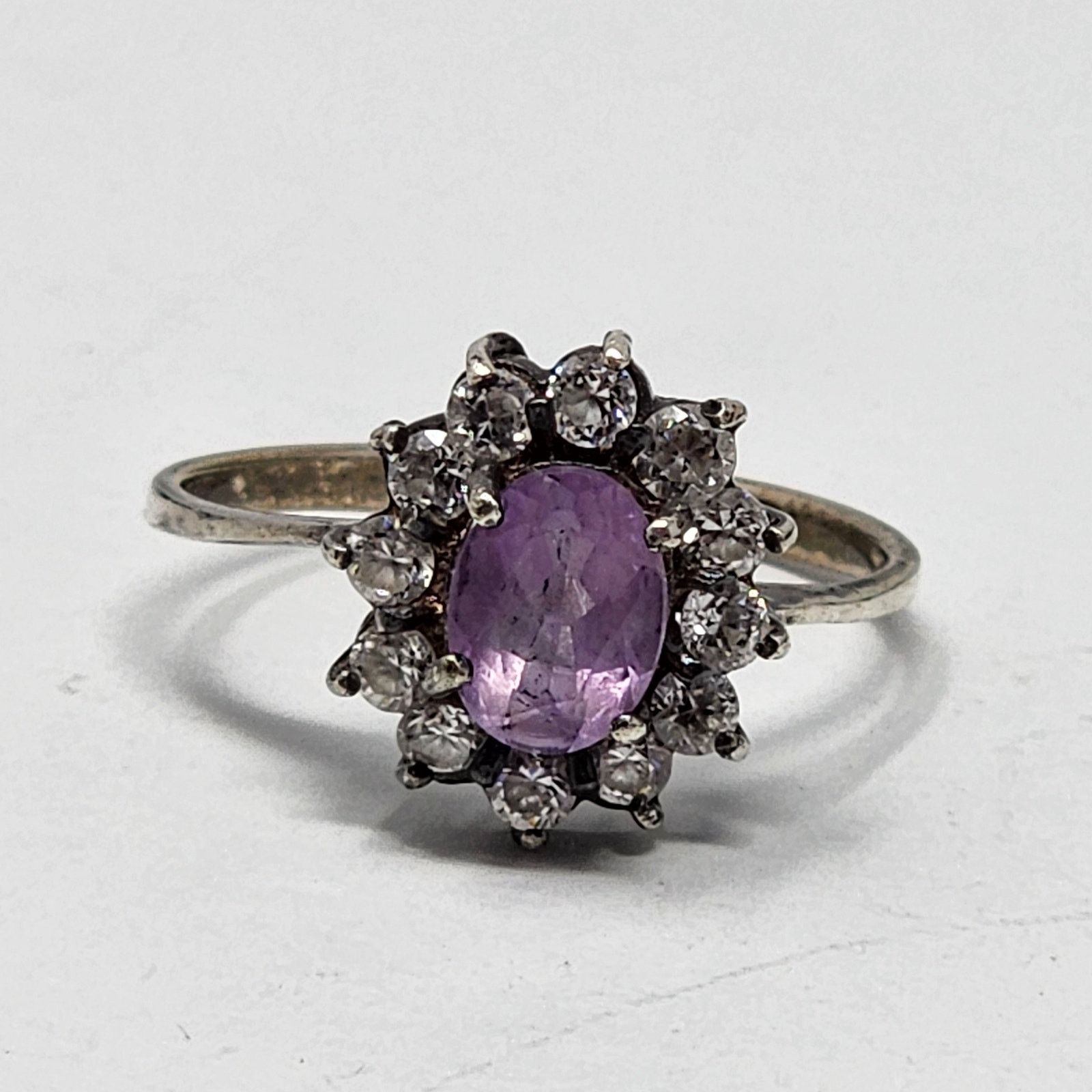 Vintage Amethyst & White Spinel Silver Size 9.5 Ring