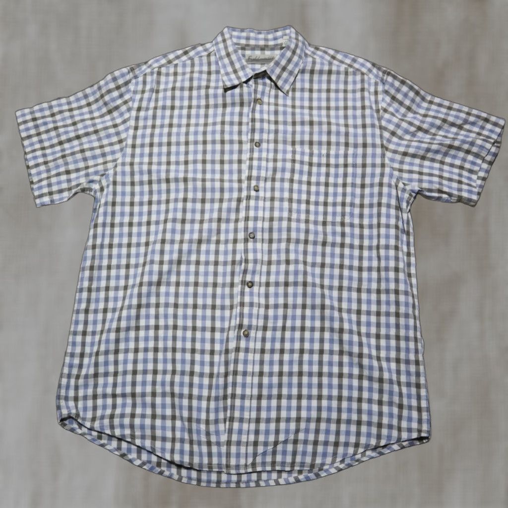 Vintage Fieldmaster Shirt Blue Large L 100% Cotton Plaid Button-Down Short Sleeve Mens Size US L / EU 52-54 / 3 - 1 Thumbnail