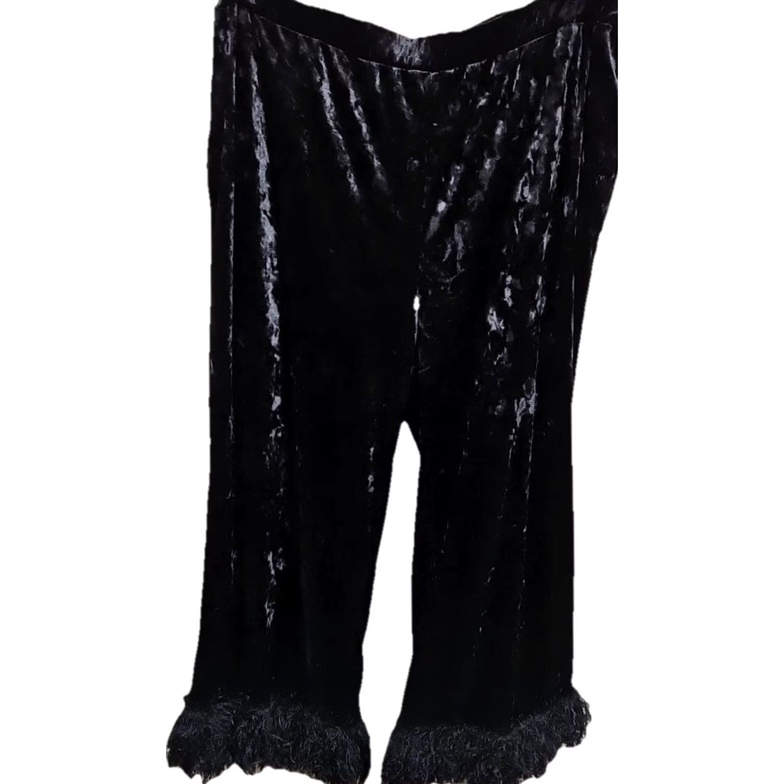 Velvet VINTAGE Black Velvet Feather Trim Bell Bottom Pants 2XL USA Y2K Glam Size 40" / US 18 - 7 Thumbnail