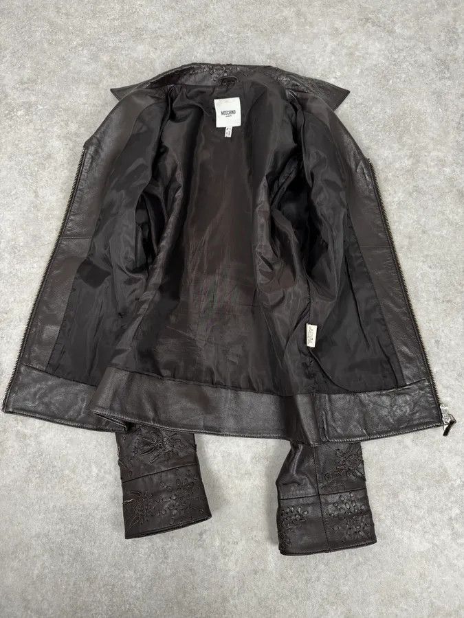 Moschino 2000s Moschino Brown Flowers Embroidery Leather Jacket Size S / US 4 / IT 40 - 7 Thumbnail