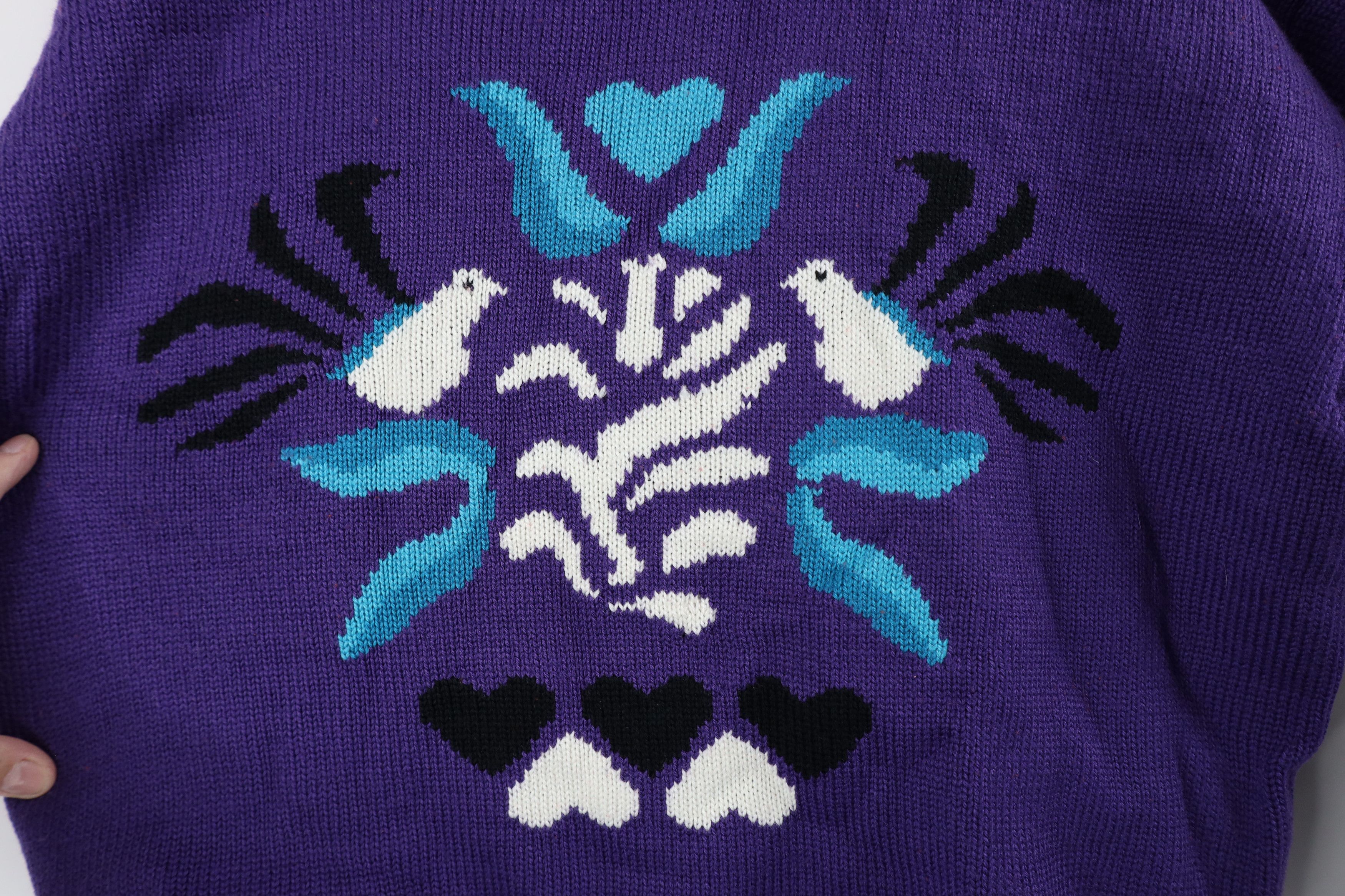 Vintage Vintage 90s Streetwear Kawaii Heart Dove Flower Knit Sweater Size L / US 10 / IT 46 - 4 Thumbnail