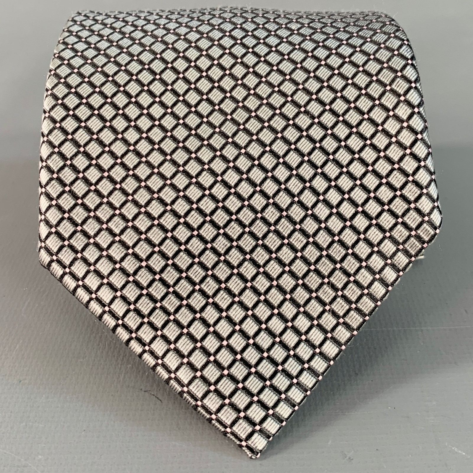 Ermenegildo Zegna ERMENEGILDO ZEGNA One Size Silver Black Checkered Silk Tie Size ONE SIZE - 1 Thumbnail