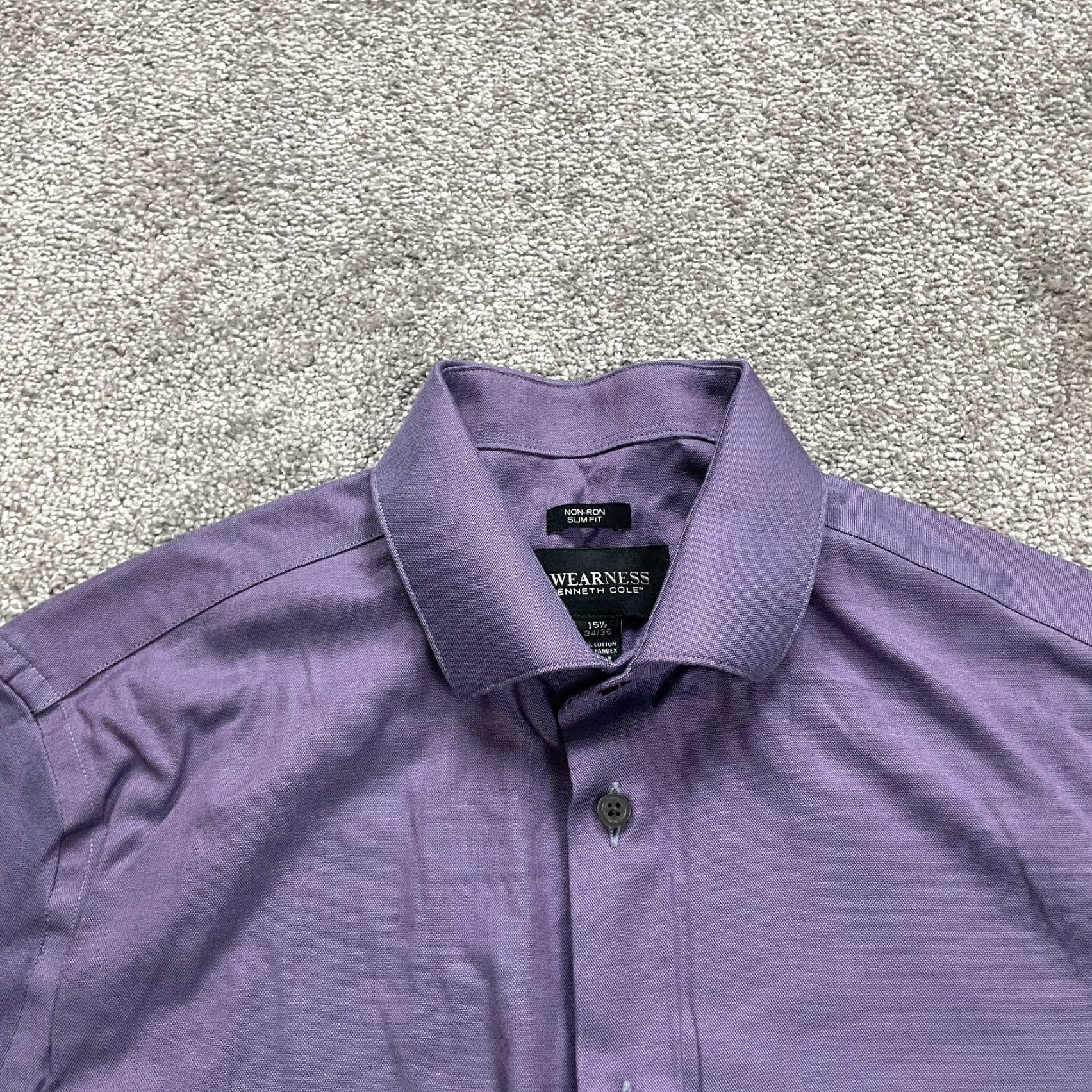 Kenneth Cole KENNETH COLE Dress Shirt Mens 15.5 34/35 Purple Button-Down Collared Casual Workwear 42 Chest Regular Fit Adult Mens Size 34R - 3 Thumbnail