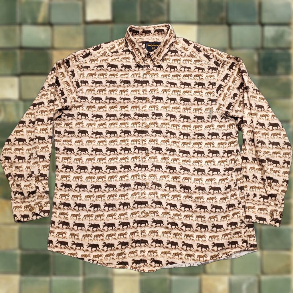 Vintage VINTAGE Woolrich Shirt Mens L Brown Moose Print Long Sleeve Camp Button-Down Casual Size US L / EU 52-54 / 3 - 1 Thumbnail