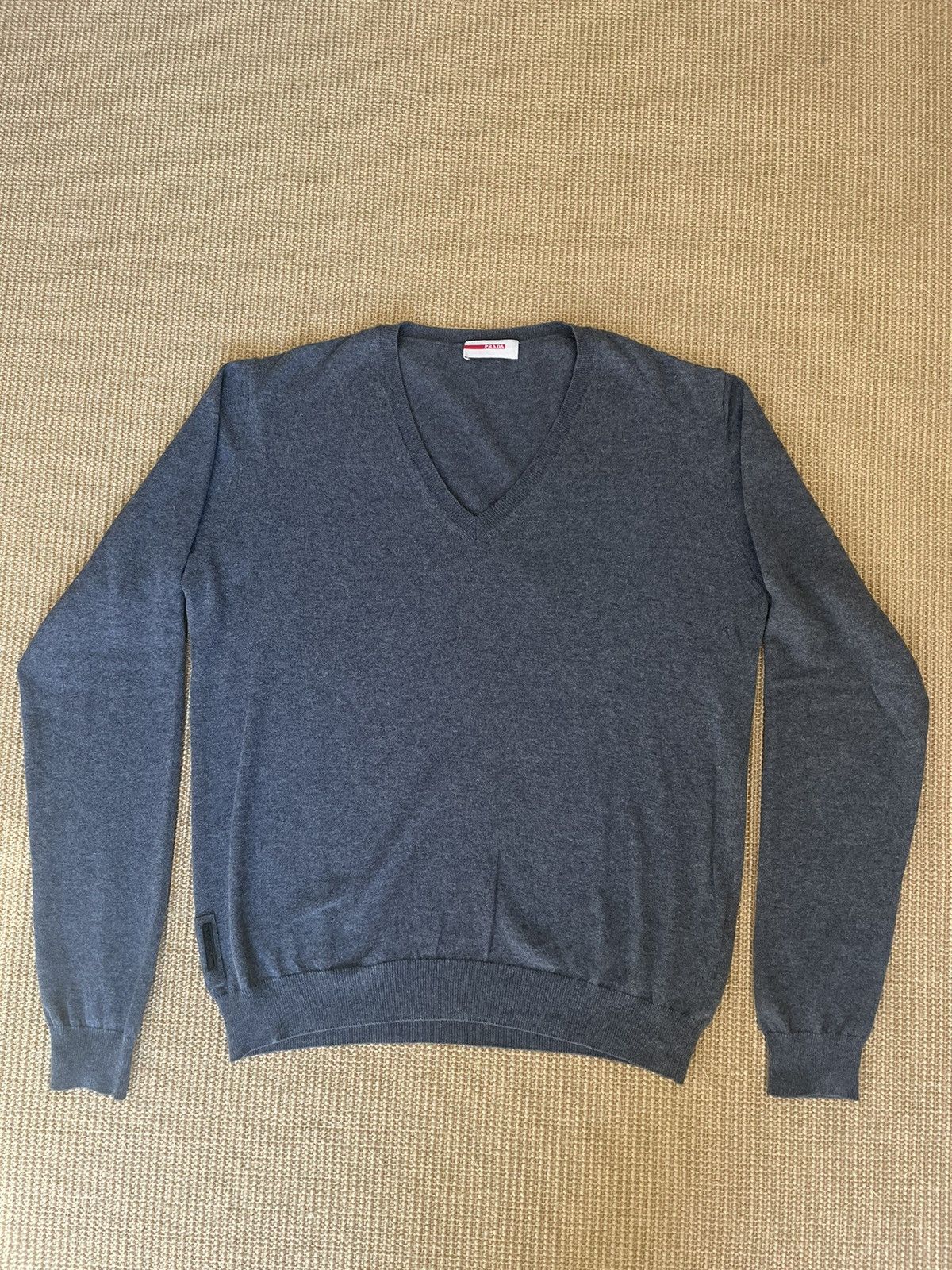 image of Prada V-Neck Sweater in Grey, Men's (Size Small)