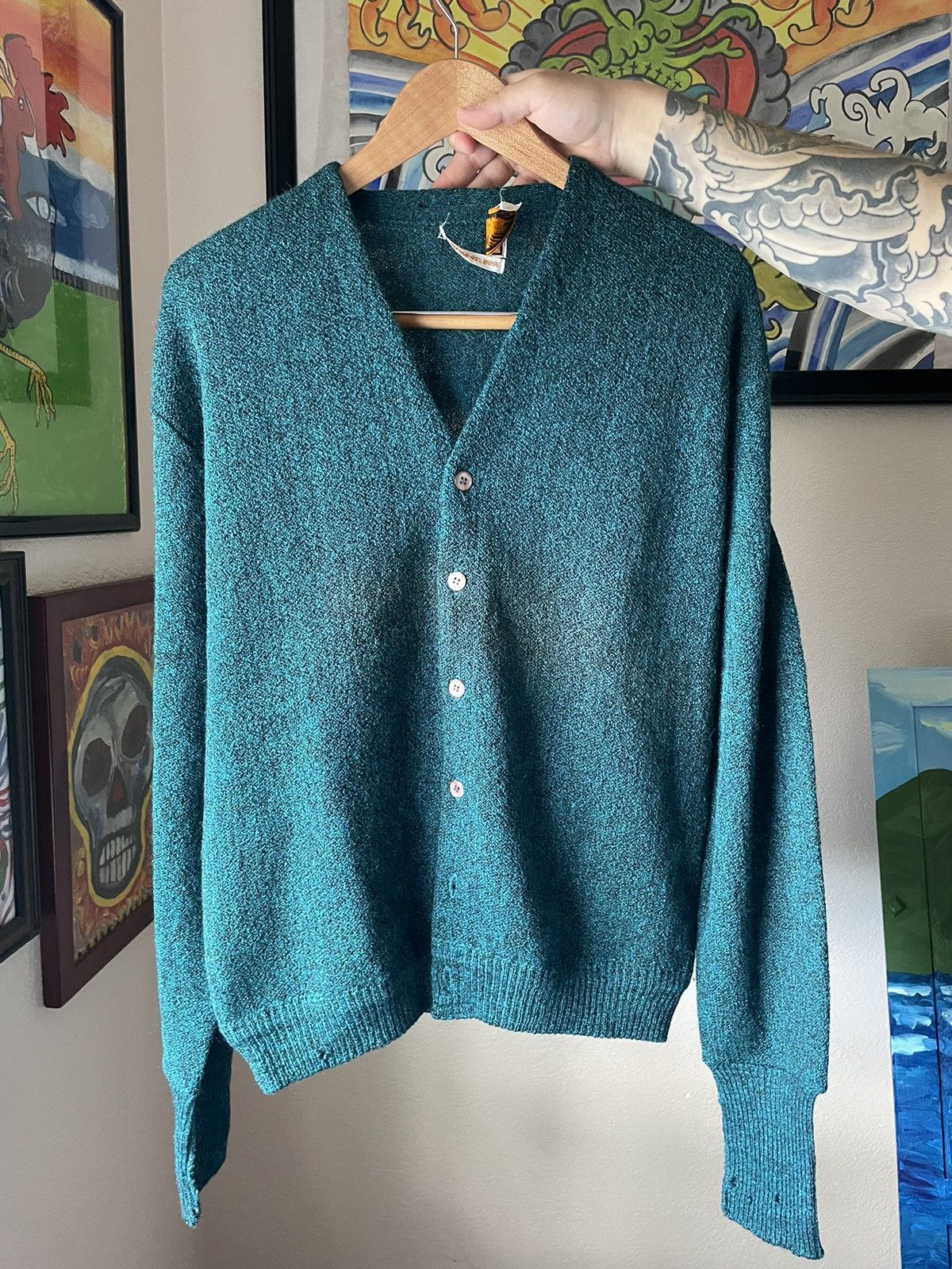 Image of Vintage Brentwood Classic Alpaca Golf Cardigan in Green, Men's (Size XL)