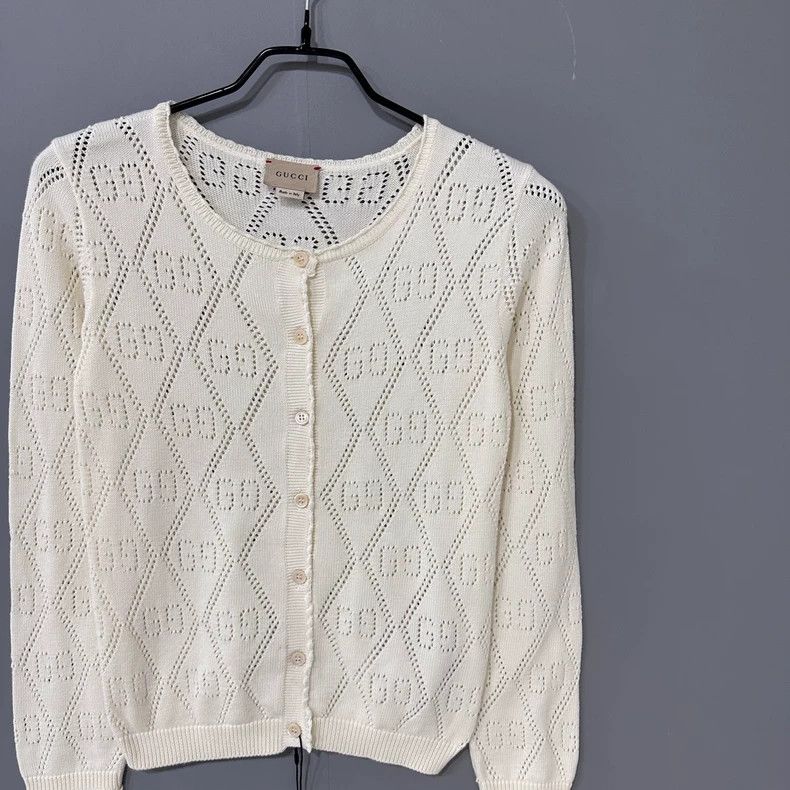Gucci Gucci Size 10 White hollow-out full-print cardigan sweater Size US XS / EU 42 / 0 - 2 Thumbnail